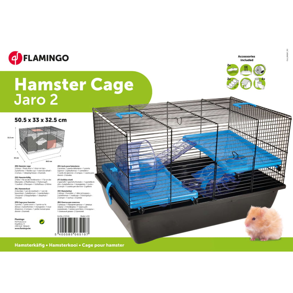 Flamingo Hamsterkooi Jaro 2 50,5X33X32,5 Cm Zwart En Blauw