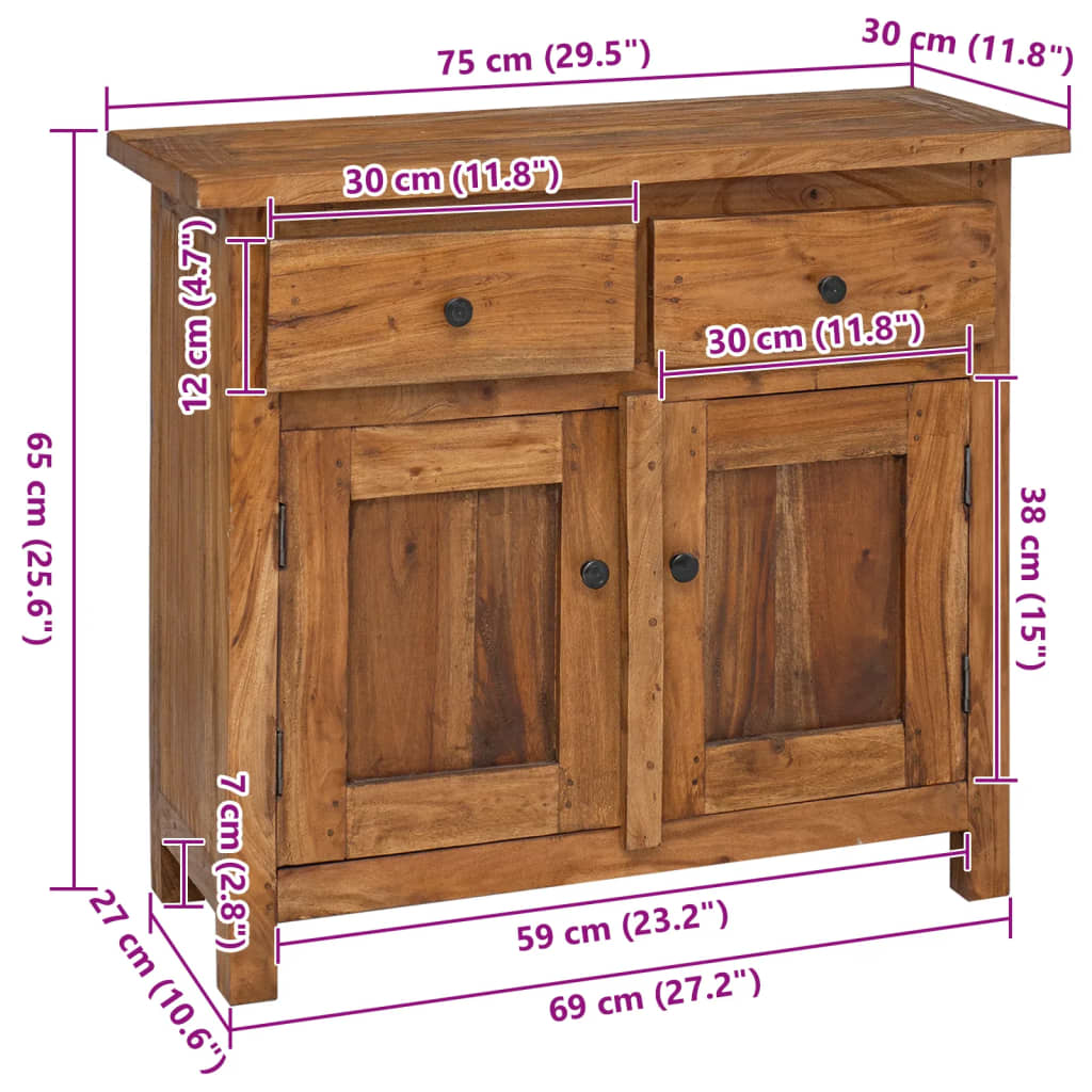 Dressoir 75X30X65 Cm Massief Mahoniehout