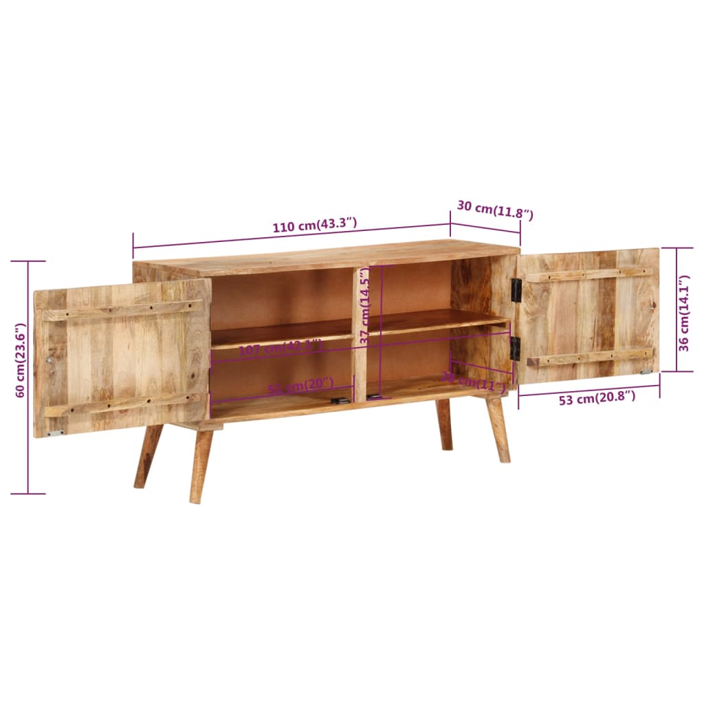 Dressoir 110X30X60 Cm Massief Mangohout Donkerbruin