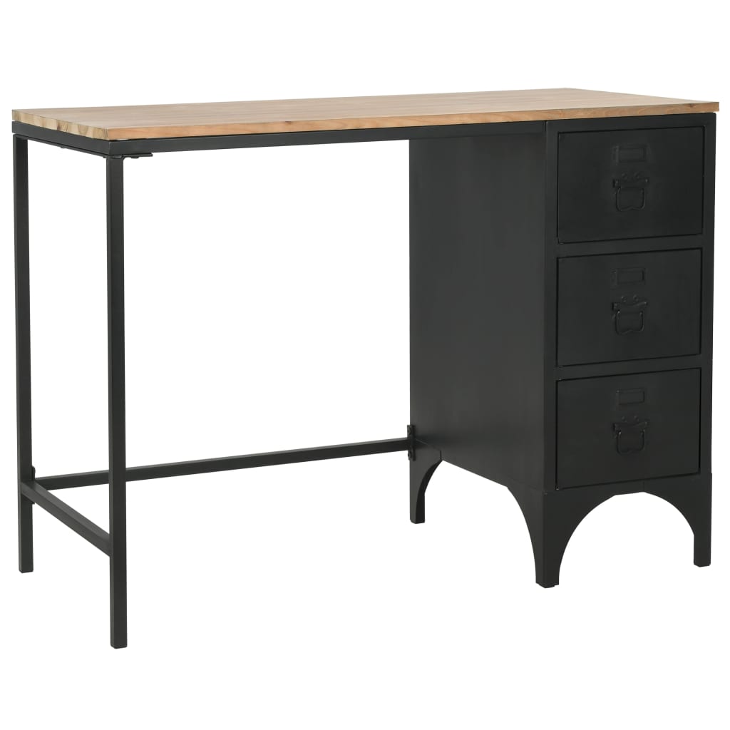 Bureau 100X50X76 Cm Massief Vurenhout En Staal