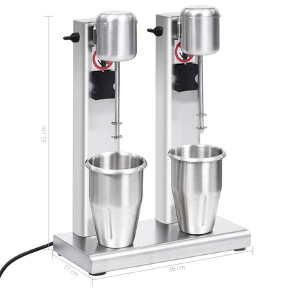 Milkshake Mixer Met Dubbele Bekers Roestvrij Staal 2 L