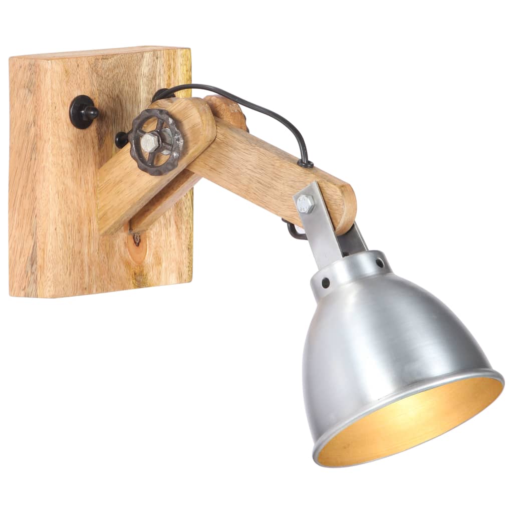 Wandlamp E27 Massief Mangohout En Ijzer Zilverkleurig