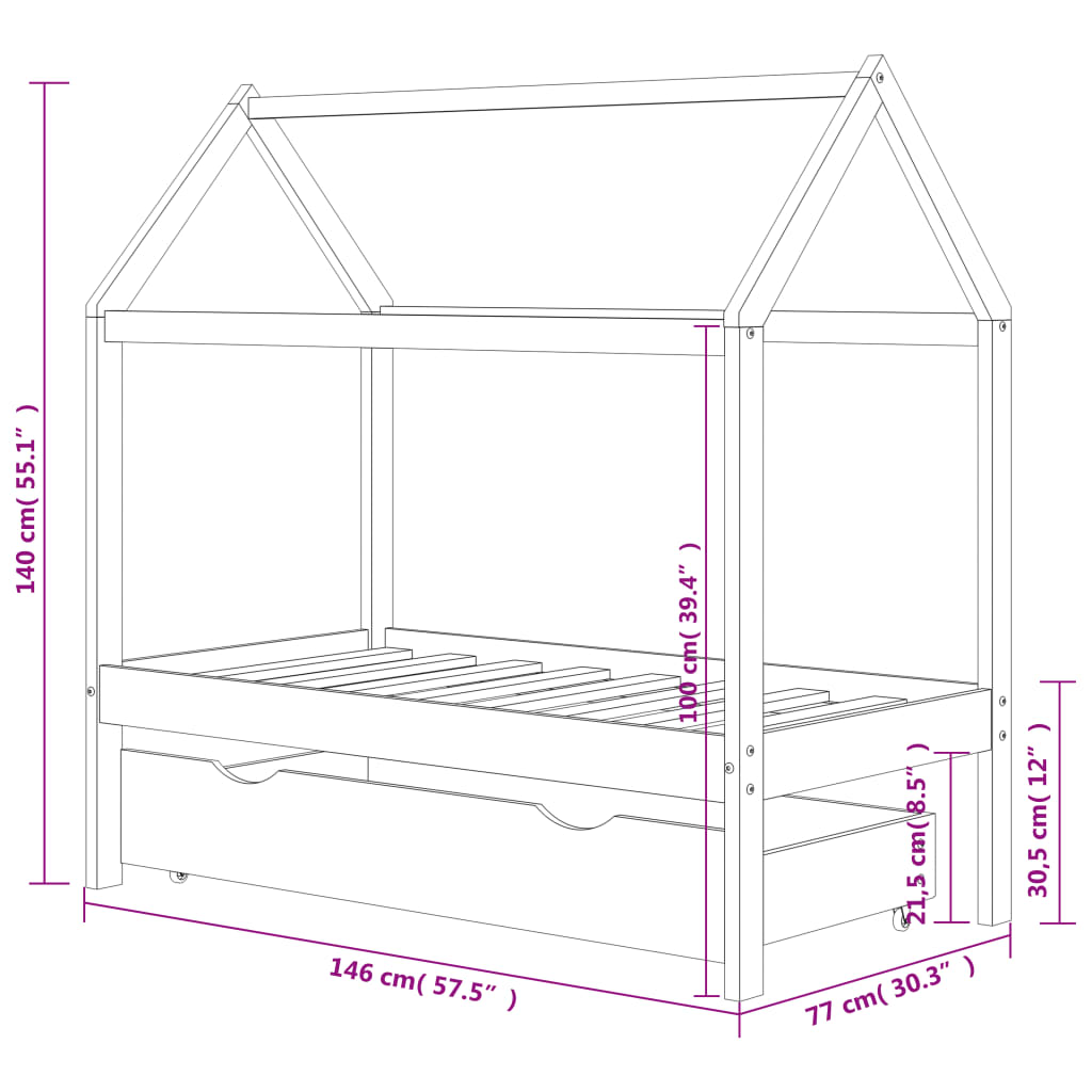 Kinderbedframe Met Lade Massief Grenenhout