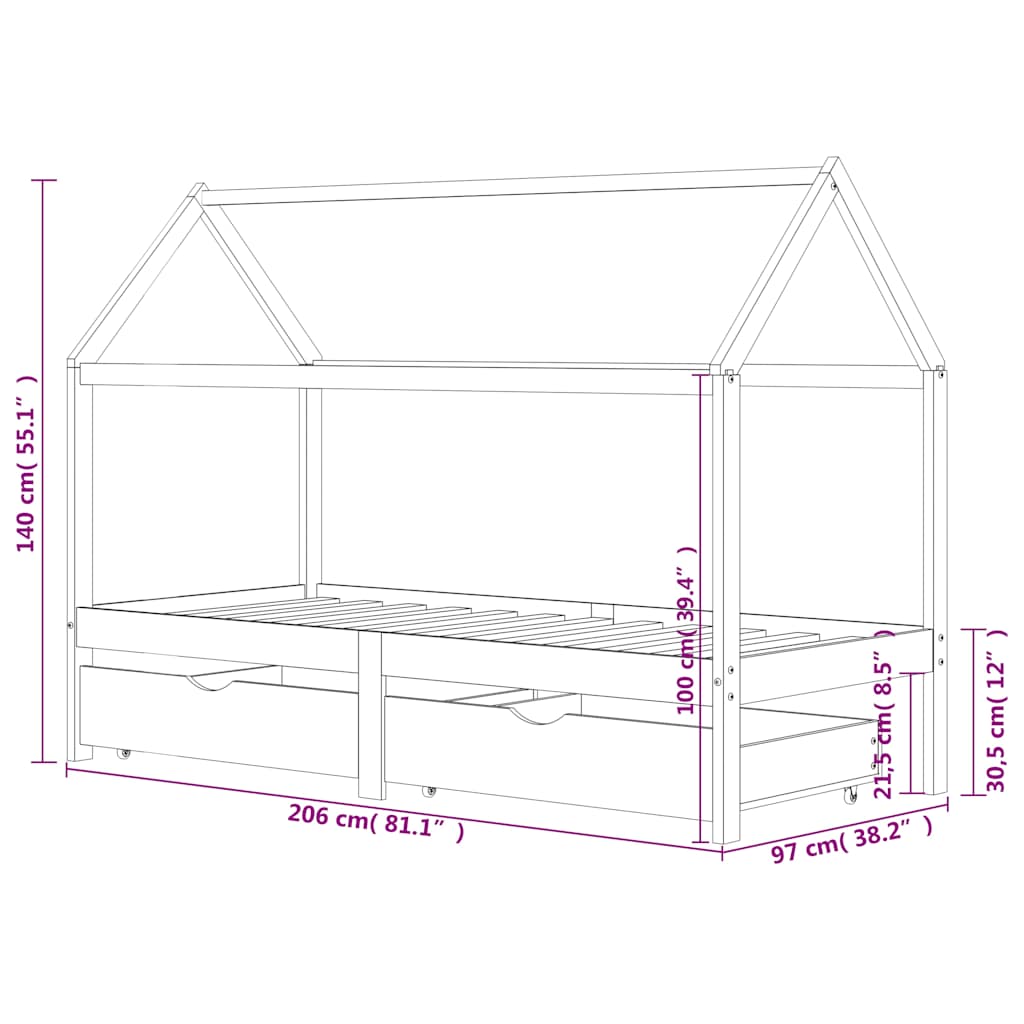 Kinderbedframe Met Lades Massief Grenenhout