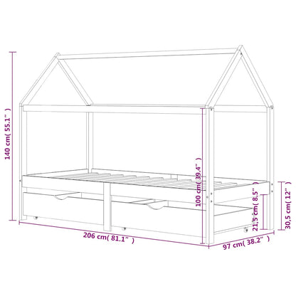 Kinderbedframe Met Lades Massief Grenenhout