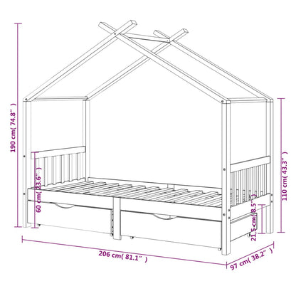 Kinderbedframe Met Lades Massief Grenenhout