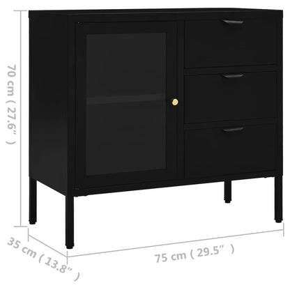 Dressoir 75X35X70 Cm Staal En Gehard Glas