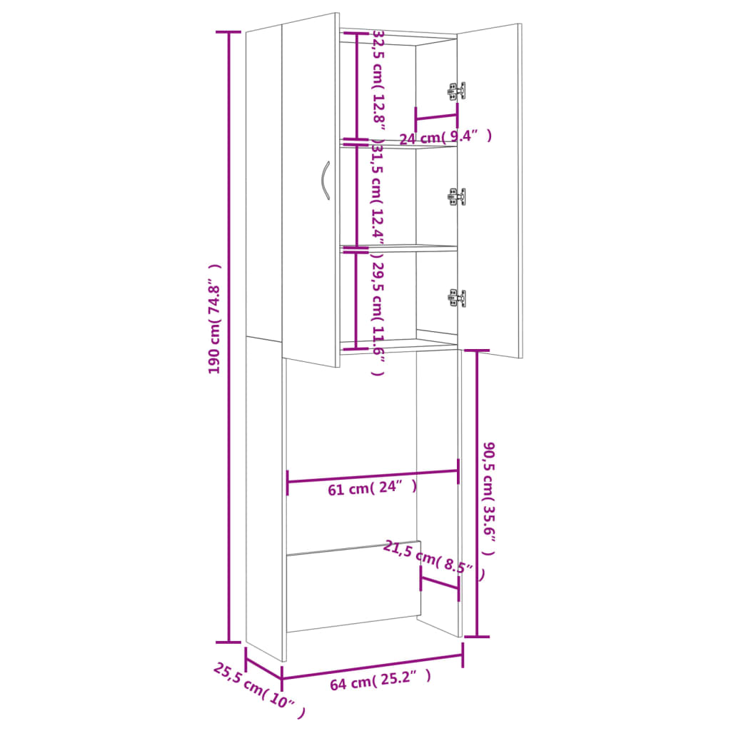 Wasmachinekast 64X25,5X190 Cm