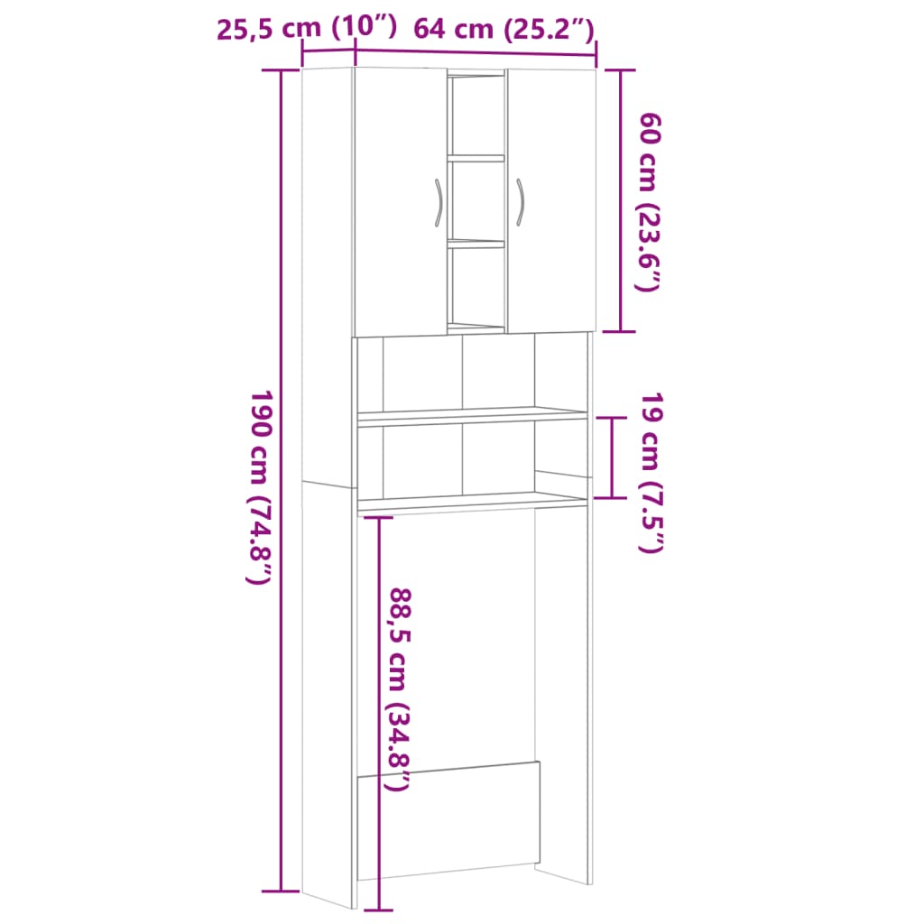 Wasmachinekast 64X25,5X190 Cm Sonoma Eikenkleurig