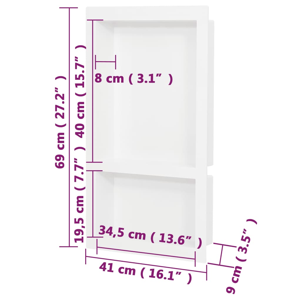 Douchenis Met 2 Vakken 41X69X9 Cm Hoogglans