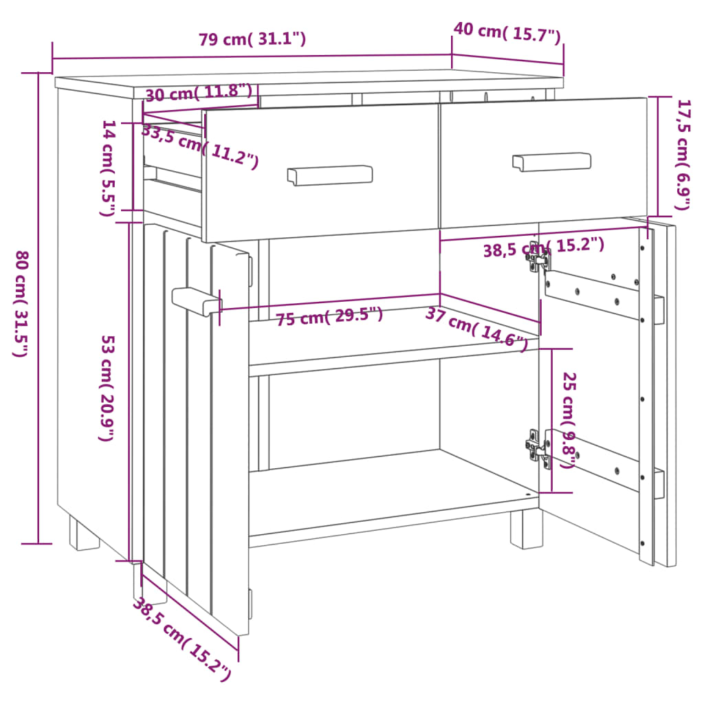 Dressoir Hamar 79X40X80 Cm Massief Grenenhout