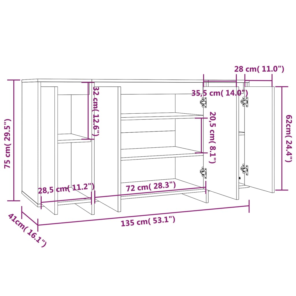 Dressoir 135X41X75 Cm Bewerkt Hout