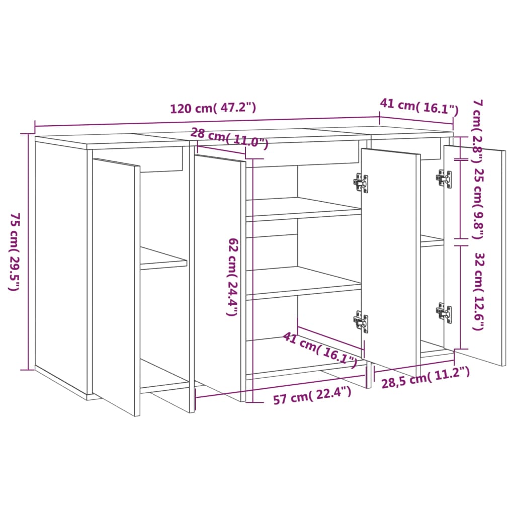 Dressoir 120X41X75 Cm Bewerkt Hout Kleurig