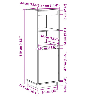 Hoge Kast 37X34X110 Cm Massief Grenenhout