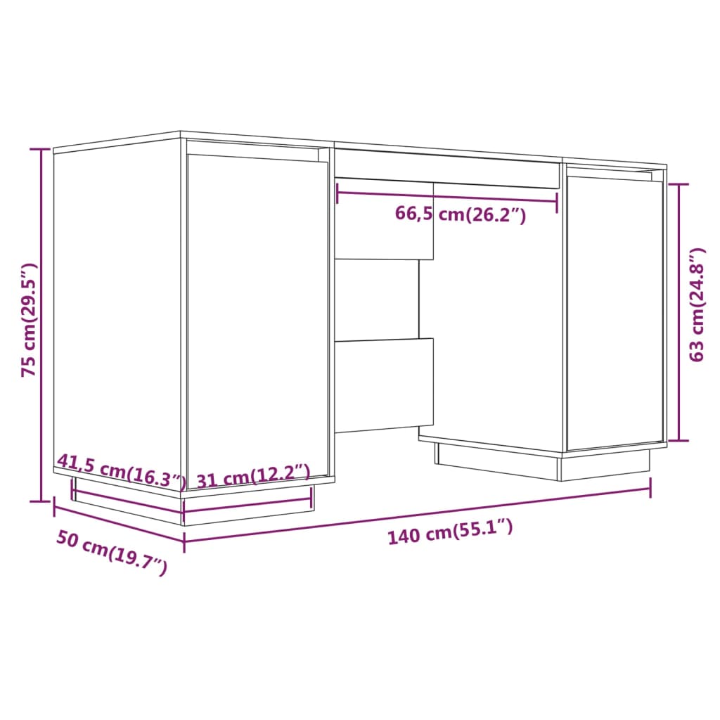 Bureau 140X50X75 Cm Massief Grenenhout