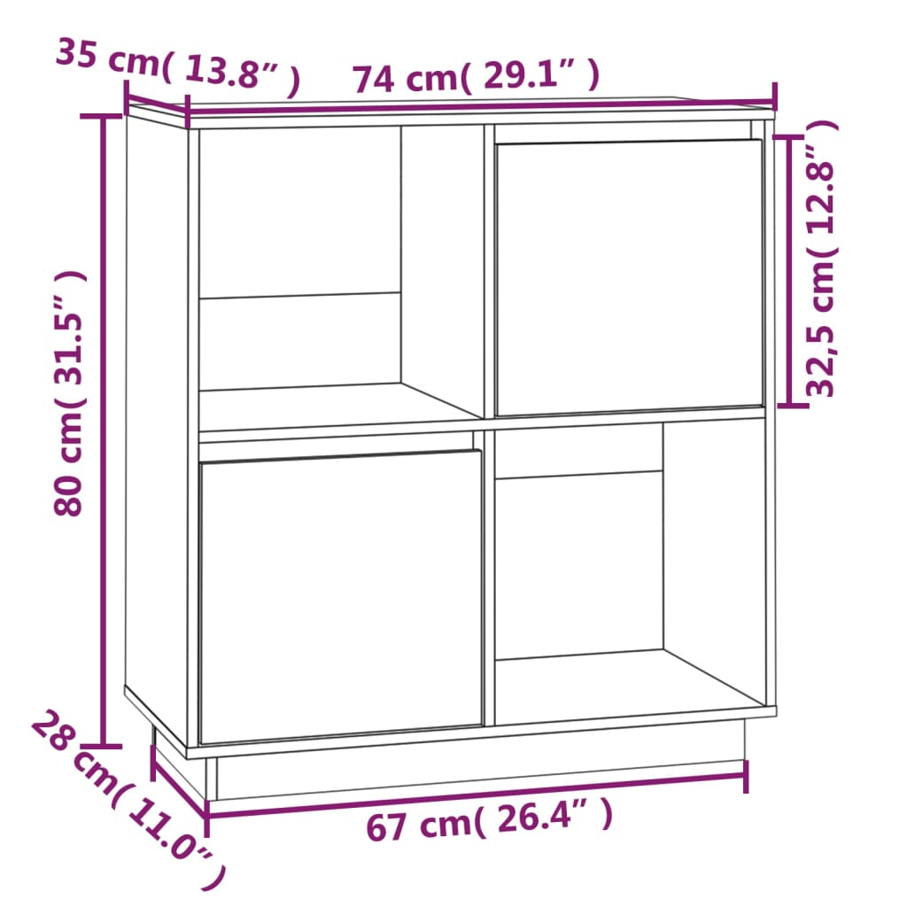 Dressoir 74X35X80 Cm Massief Grenenhout