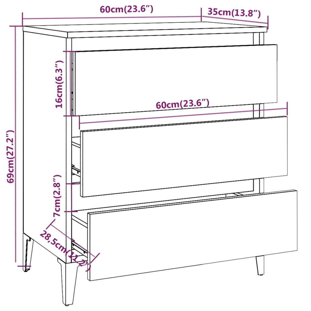 Dressoir 60X35X69 Cm Bewerkt Hout Kleurig