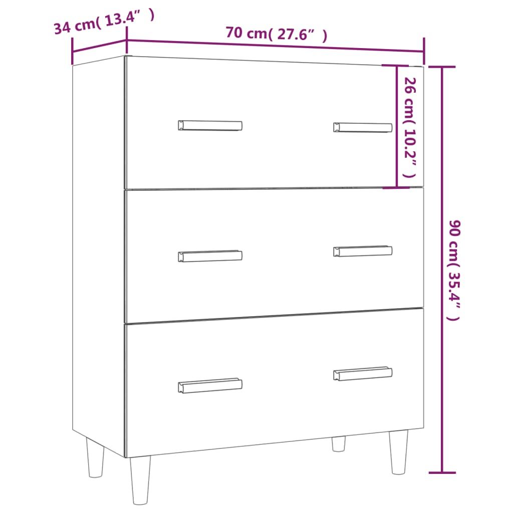 Dressoir 70X34X90 Cm Bewerkt Hout