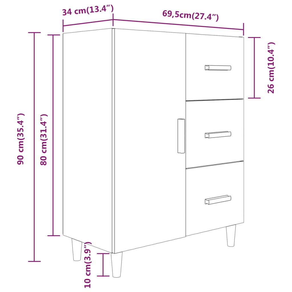 Dressoir 69,5X34X90 Cm Bewerkt Hout