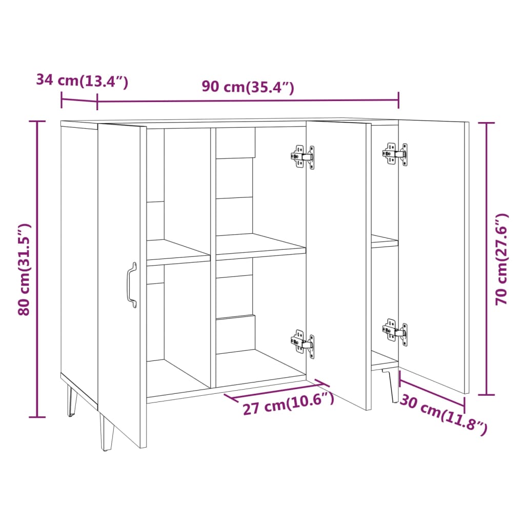 Dressoir 90X34X80 Cm Bewerkt Hout