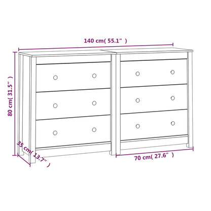 Dressoir 140X35X80 Cm Massief Grenenhout