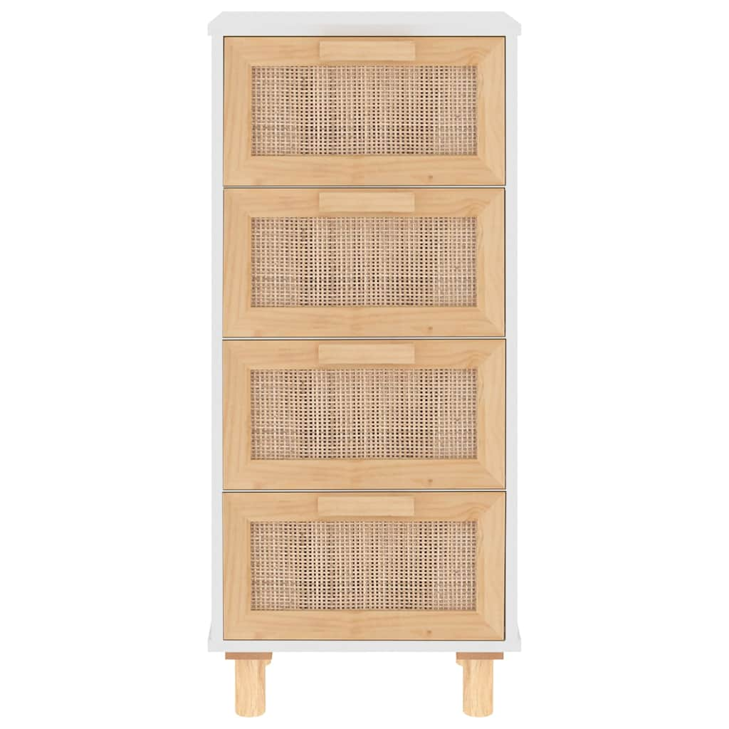 Dressoir 40X30X90 Cm Massief Grenenhout En Rattan