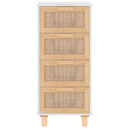 Dressoir 40X30X90 Cm Massief Grenenhout En Rattan