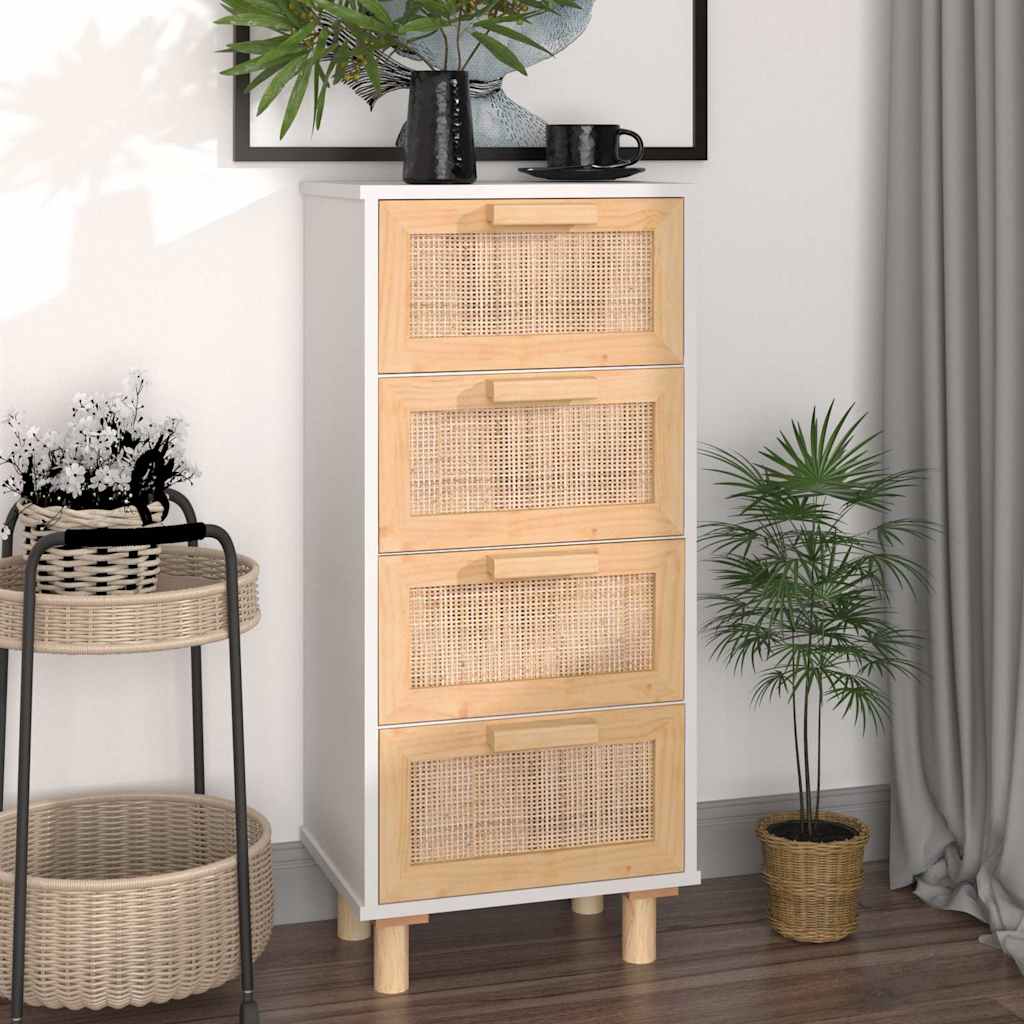 Dressoir 40X30X90 Cm Massief Grenenhout En Rattan