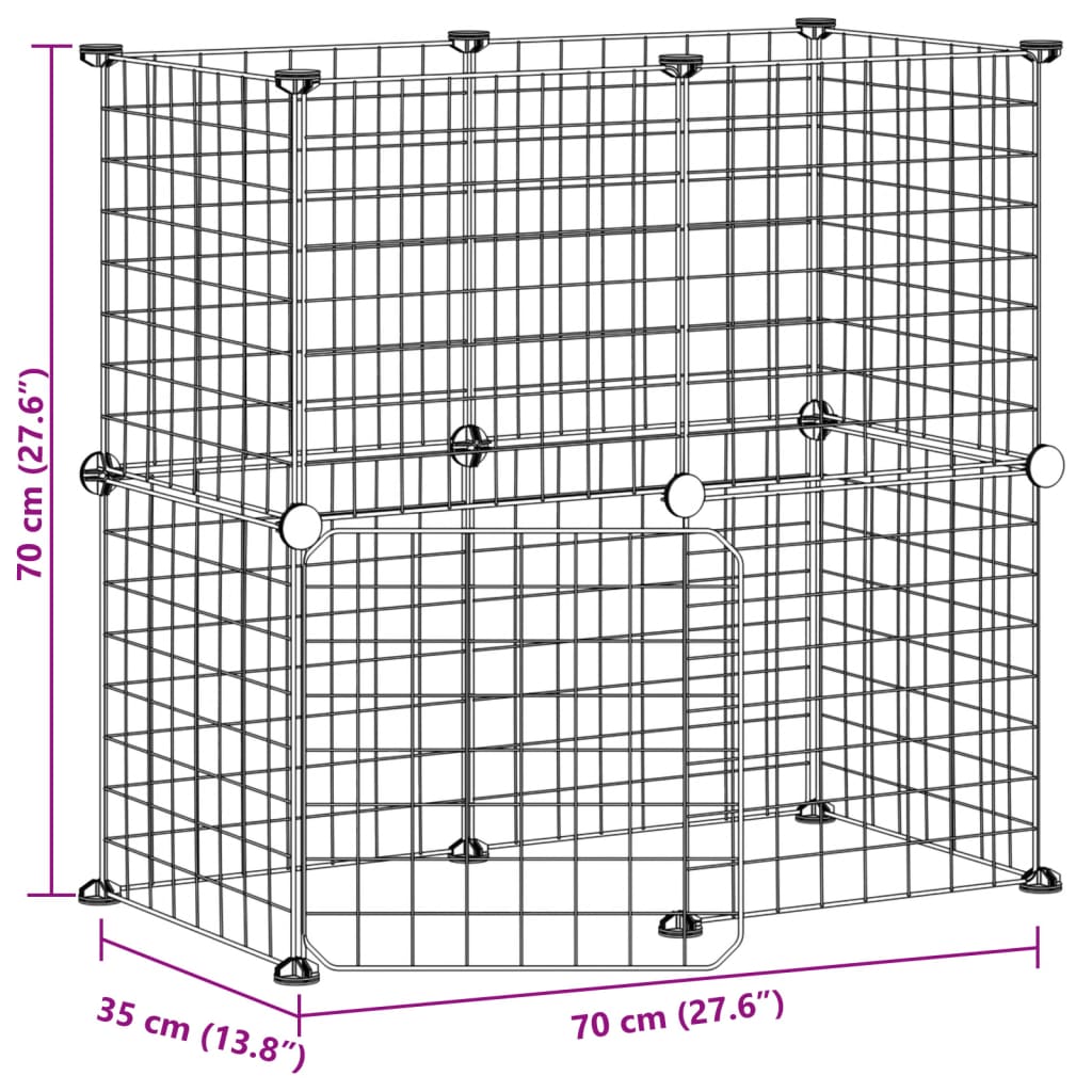 Huisdierenkooi Met Deur 12 Panelen 35X35 Cm Staal Zwart