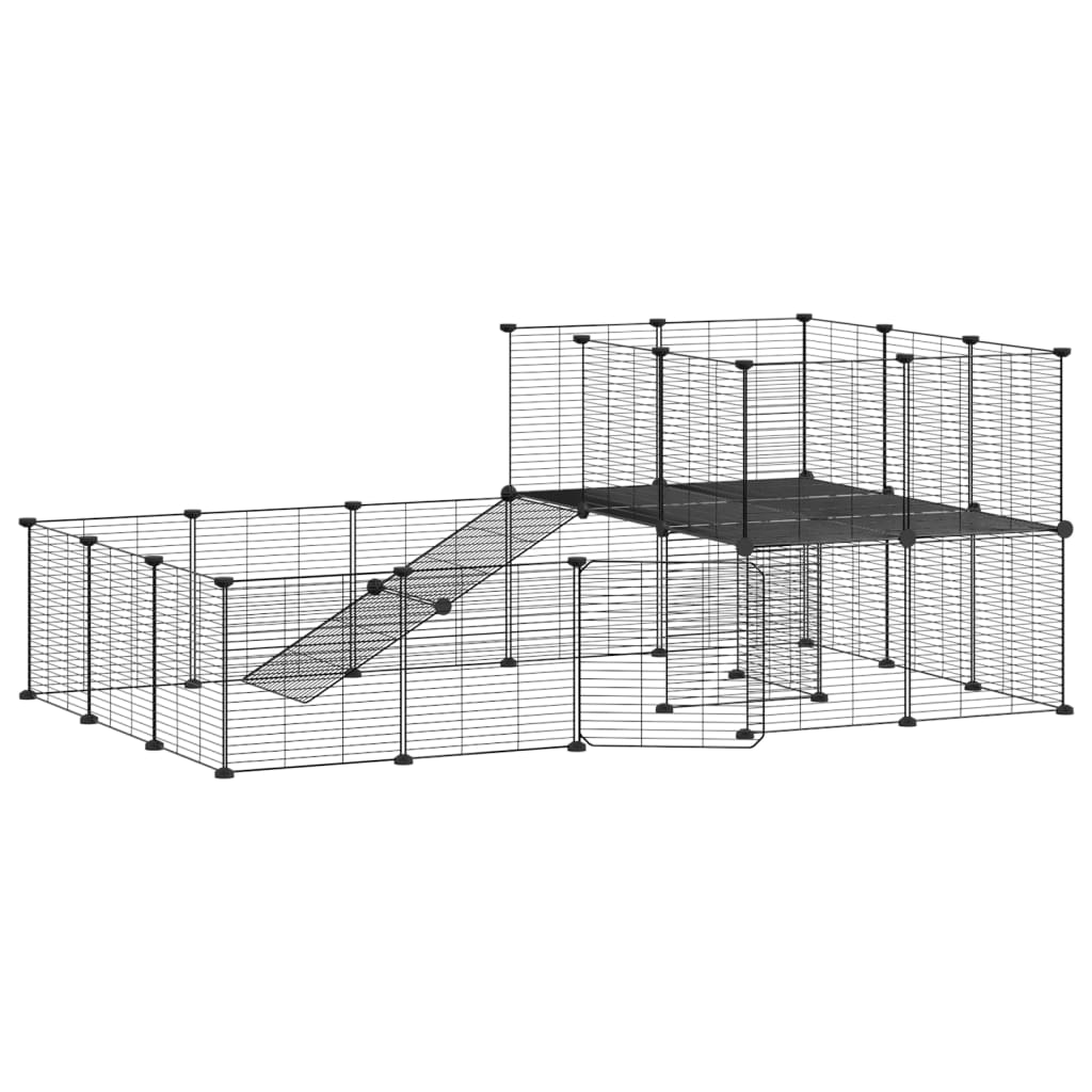 Huisdierenkooi Met Deur 36 Panelen 35X35 Cm Staal Zwart