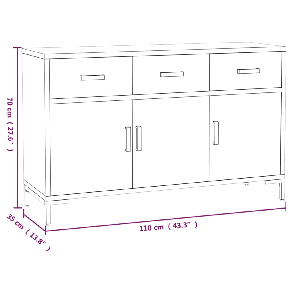 Dressoir 110X35X70 Cm Massief Grenenhout