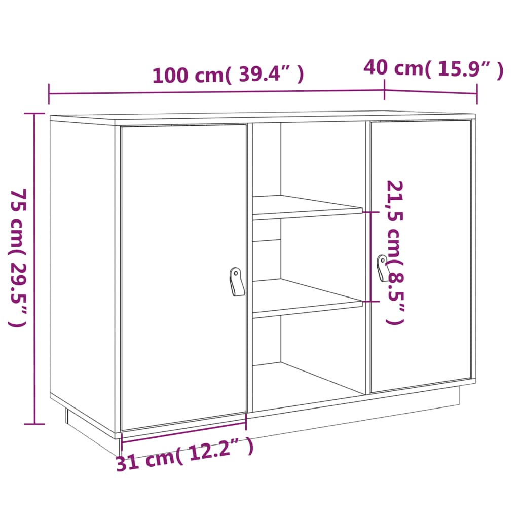 Dressoir 100X40X75 Cm Massief Grenenhout