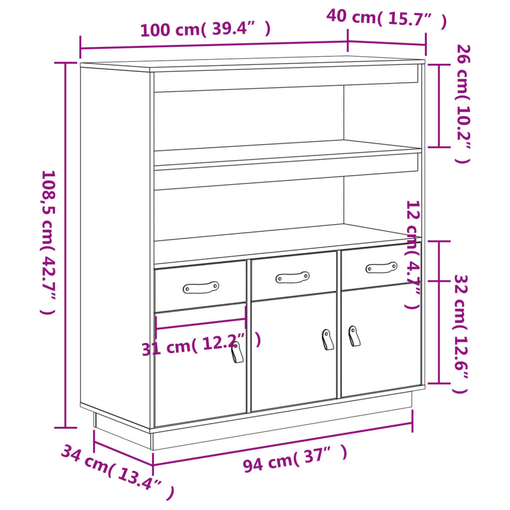 Hoge Kast 100X40X108,5 Cm Massief Grenenhout