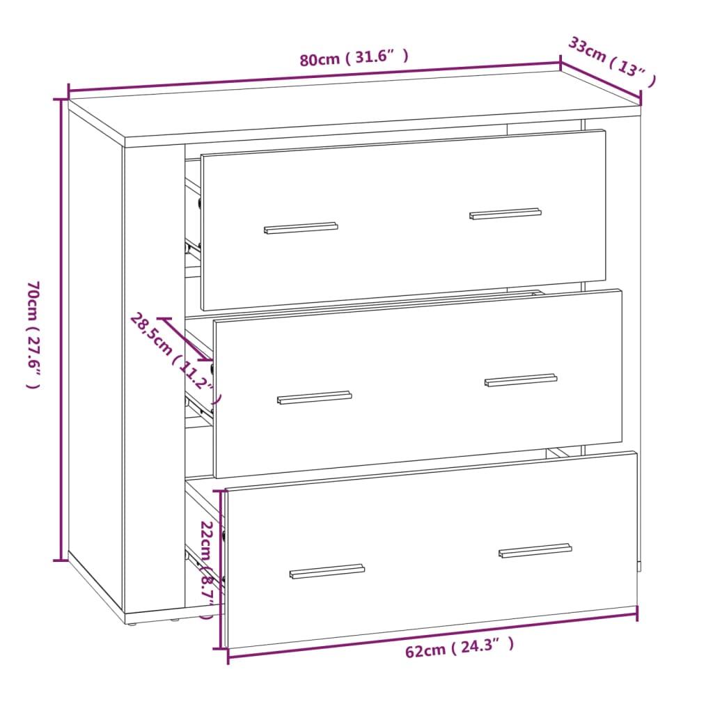 Dressoir 80X33X70 Cm Bewerkt Hout