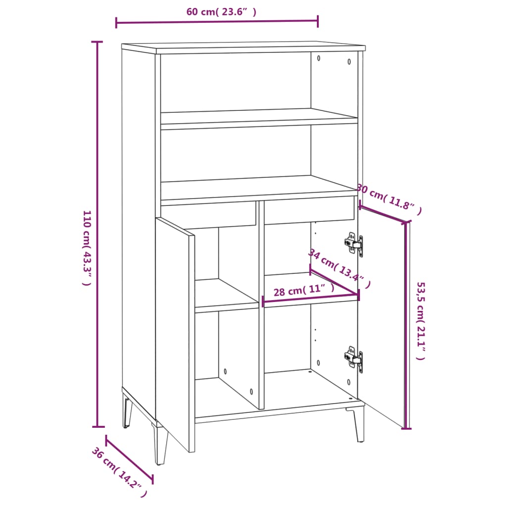 Hoge Kast 60X36X110 Cm Bewerkt Hout