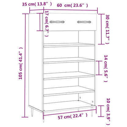 Schoenenkast 60X35X105 Cm Bewerkt Hout Kleurig