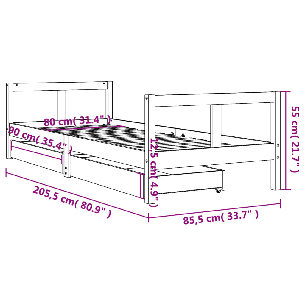 Kinderbedframe Met Lades Massief Grenenhout