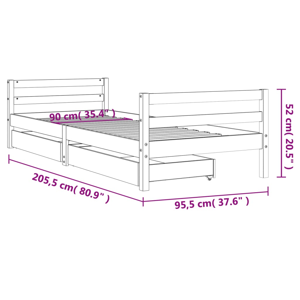 Kinderbedframe Met Lades Massief Grenenhout