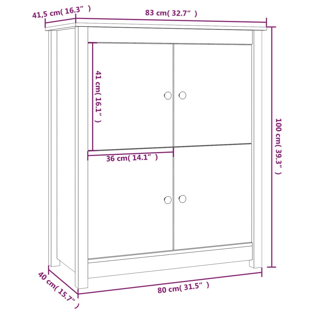 Dressoir 83X41,5X100 Cm Massief Grenenhout