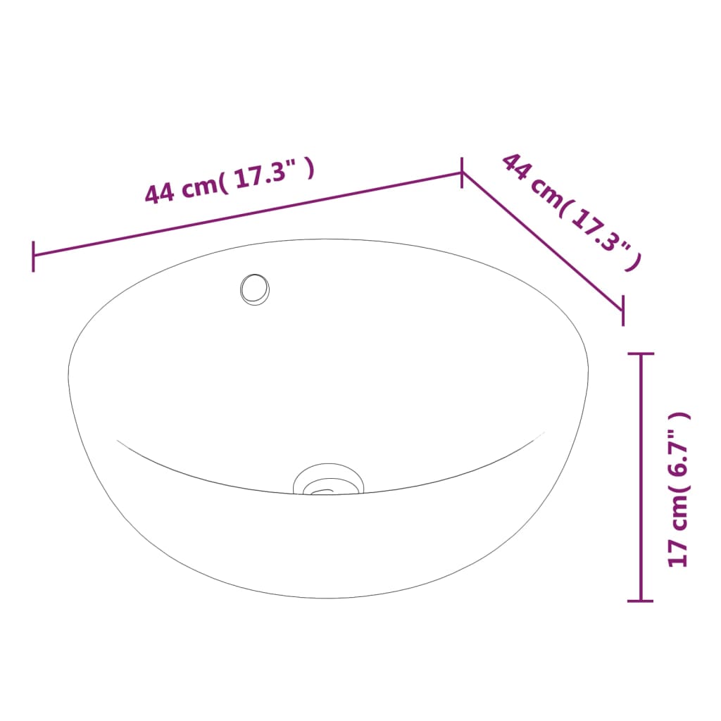 Wasbak 44X17 Cm Rond Keramiek Wit Zwart