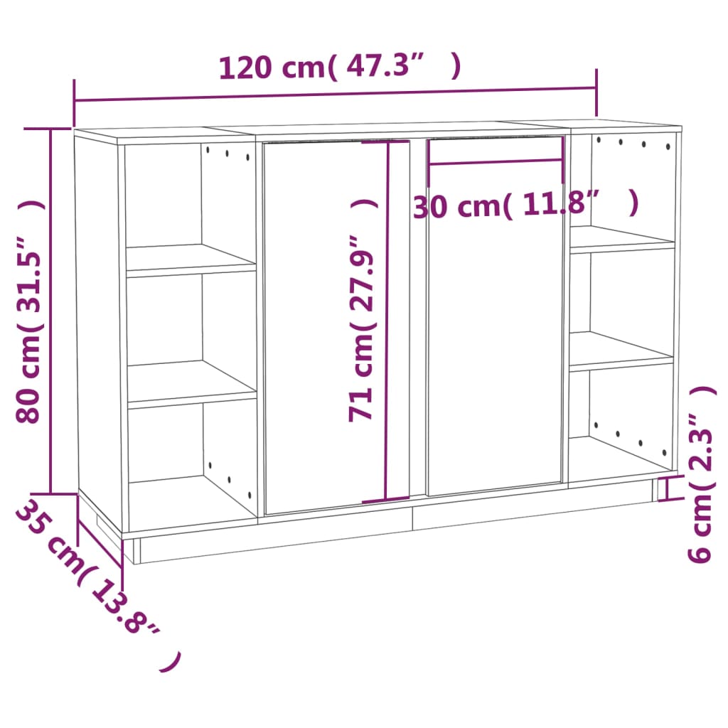 Dressoir 120X35X80 Cm Massief Grenenhout