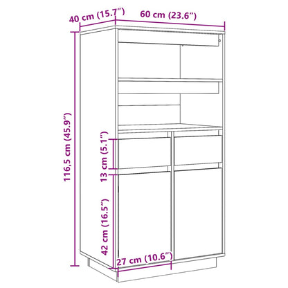 Hoge Kast 60X40X116,5 Cm Massief Grenenhout