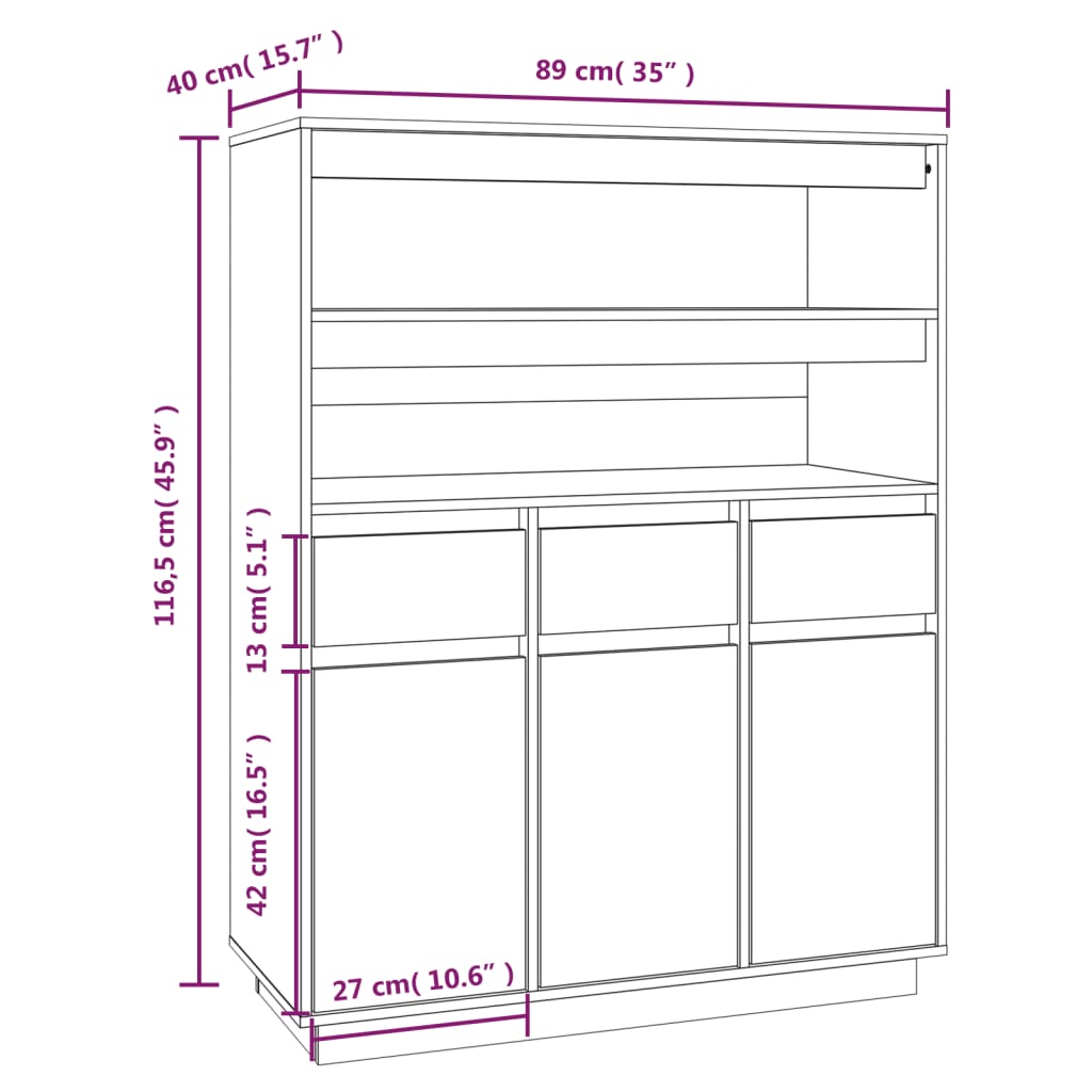 Hoge Kast 89X40X116,5 Cm Massief Grenenhout