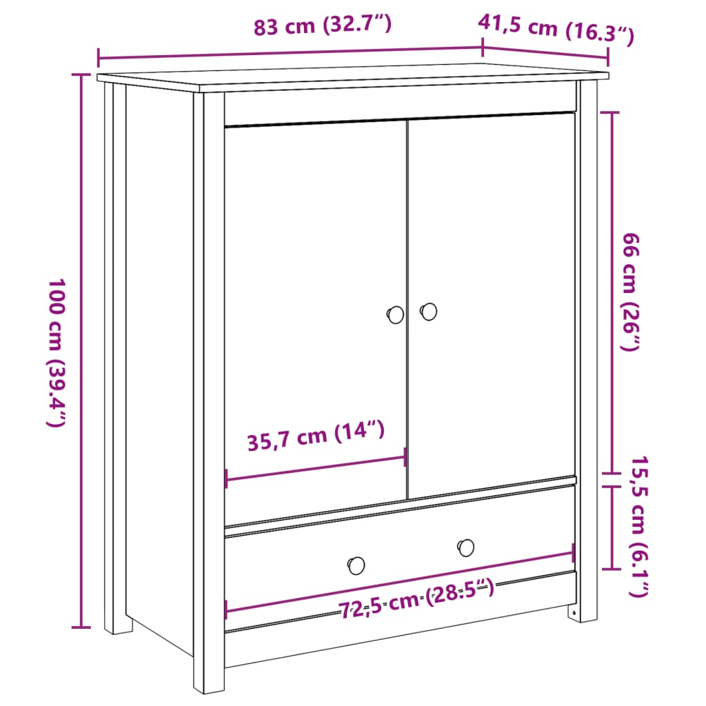 Hoge Kast 83X41,5X100 Cm Massief Grenenhout