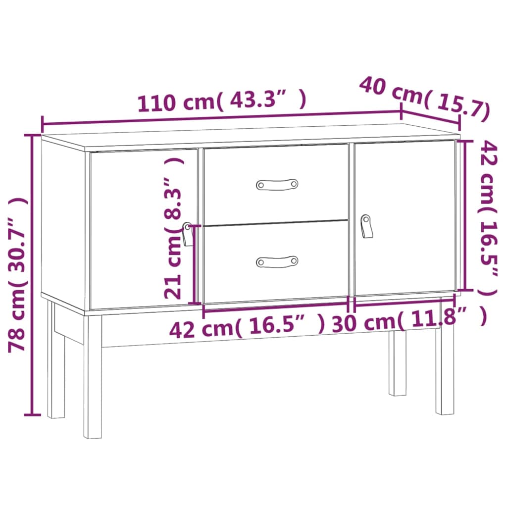 Dressoir 110X40X78 Cm Massief Grenenhout