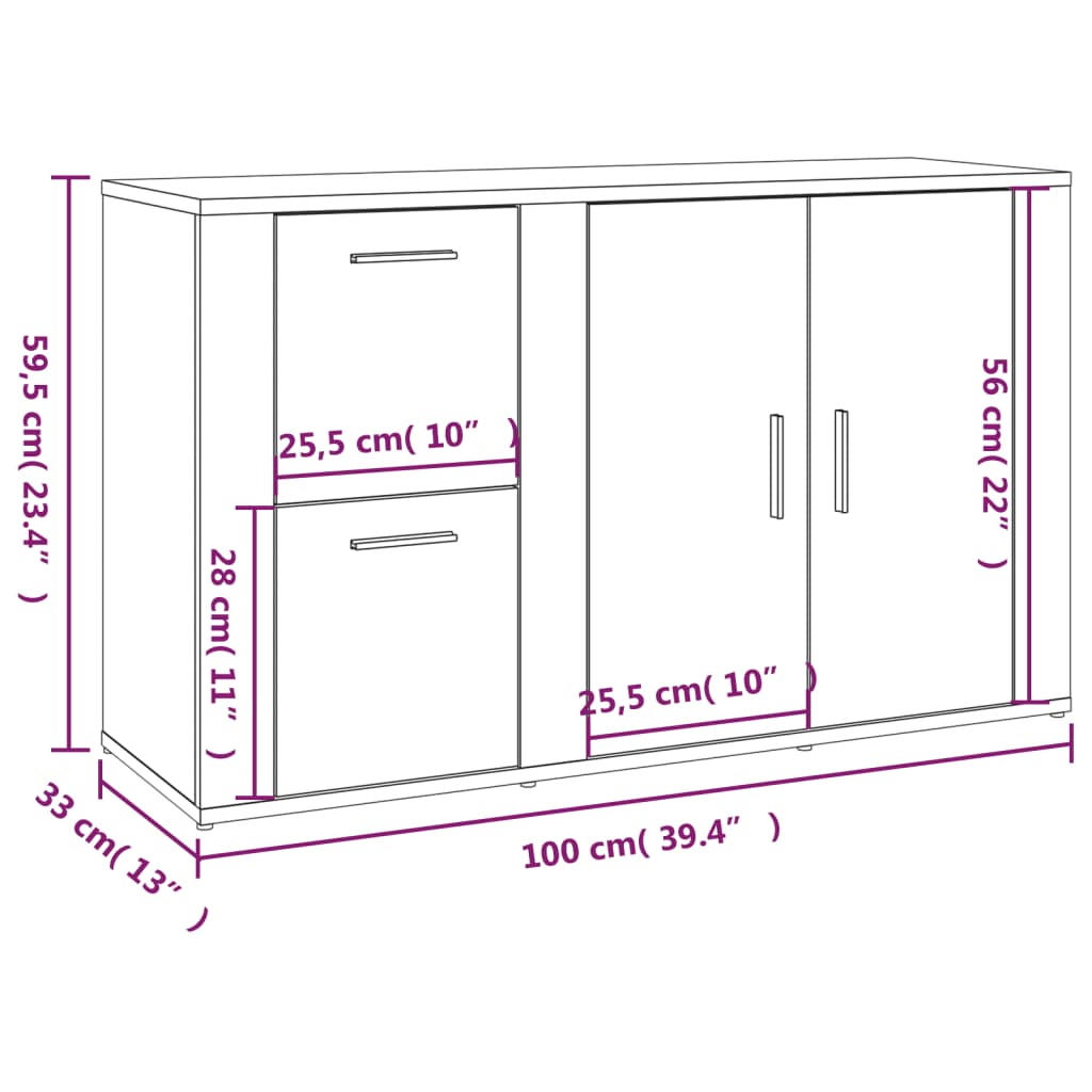 Dressoir 100X33X59,5 Cm Bewerkt Hout Kleurig