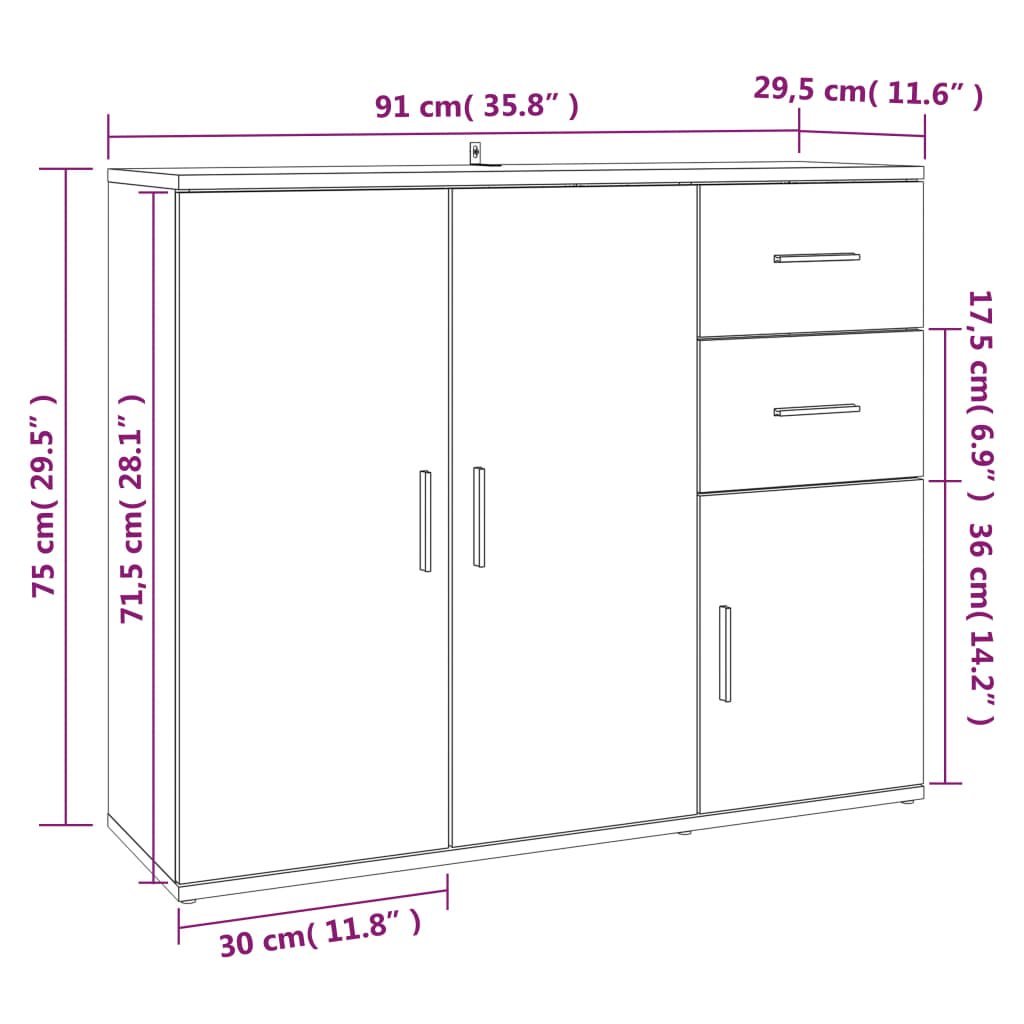 Dressoir 91X29,5X75 Cm Bewerkt Hout