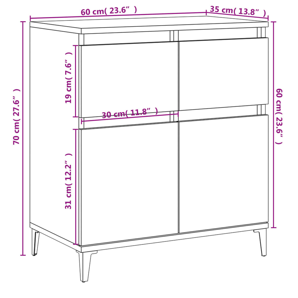 Dressoir 60X35X70 Cm Bewerkt Hout Kleurig