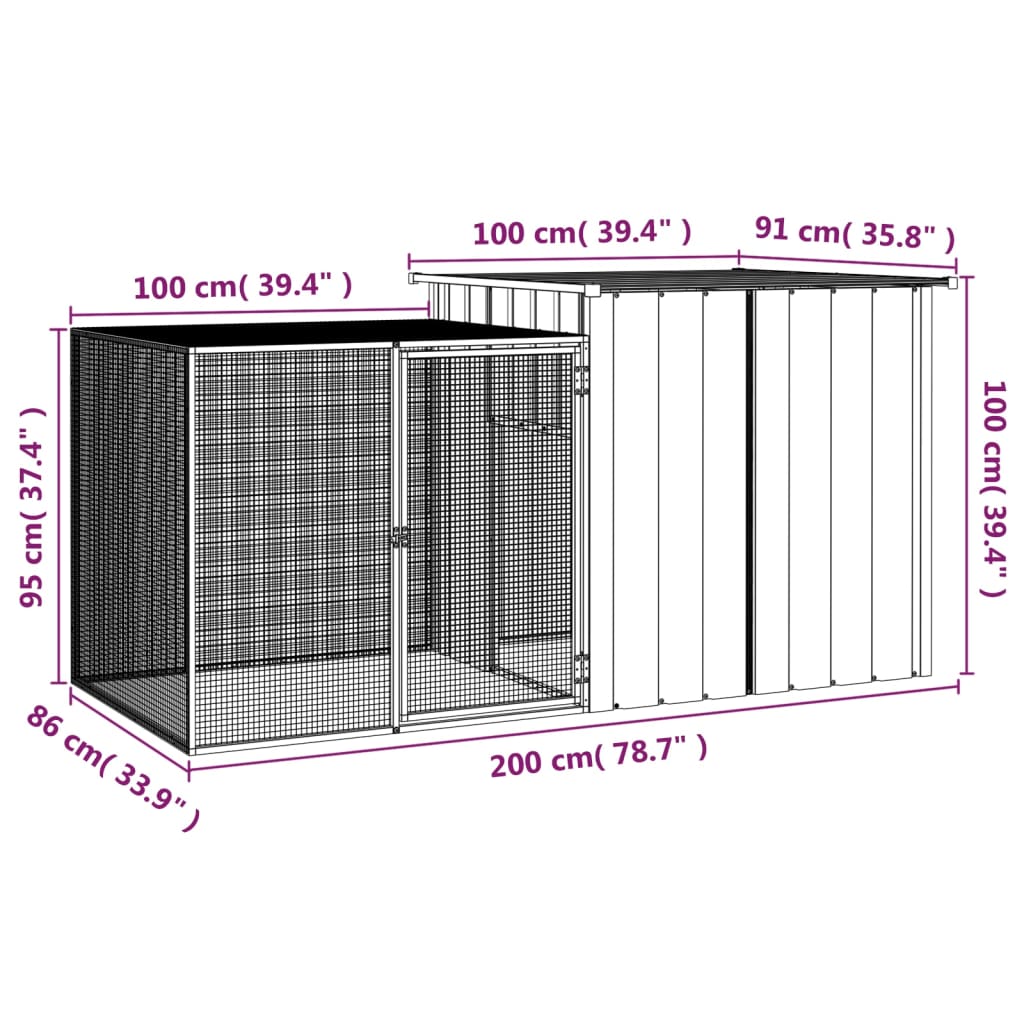 Konijnenhok 200X91X100 Cm Gegalvaniseerd Staal Kleurig