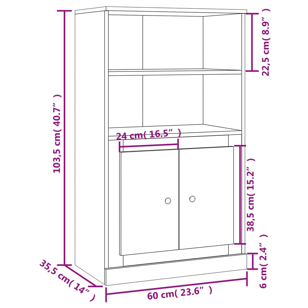 Hoge Kast 60X35,5X103,5 Cm Bewerkt Hout Kleurig